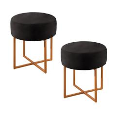 Conjunto - 2 Puffs Banqueta Otávio Luxo Castellar Móbile Corino Preto