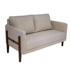 Sofá 2 Lugares Nice Linho Bege e Imbuia - Mobly