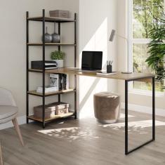 Escrivaninha Mesa Escritório com Estante 120cm Industrial 5 Prateleira