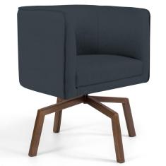 Poltrona Decorativa Giratória Base Ka Madeira Betina D-465 Linho Chumbo - Domi