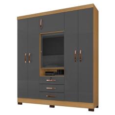 Guarda Roupa Casal Imperial 6 Portas de Bater 3 Gavetas MDP Carvalho Americano Grafite
