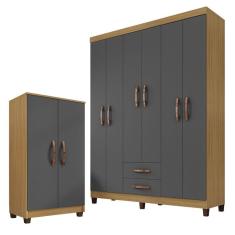 Guarda Roupa Casal Módena 6 Portas de Bater 2 Gavetas Carvalho Americano Grafite Incorplac Móveis