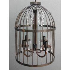 Pendente de Ferro com Cristais Linda Gaiola para Iluminação de Varanda Colonial