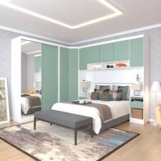 Quarto de Canto Casal com Guarda Roupas com Espelho e Mesas de Cabeceira Alpes Luciane Móveis