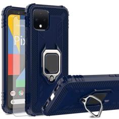 Asuwish Capa de telefone para Google Pixel 4 com protetor de tela de vidro temperado e suporte de anel fino suporte rígido híbrido celular robusto acessórios para celular Pixel4 Pixle quatro mulheres