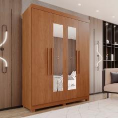 Guarda-roupa 4 Portas 3 Gavetas com Espelho com Pés New Malibu Espresso Móveis Cinamomo