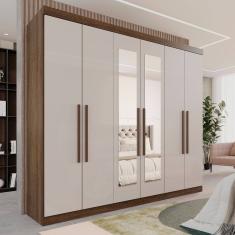 Guarda-roupa Casal 6 Portas 3 Gavetas com Espelho Roma Espresso Móveis Imbuia/Off White