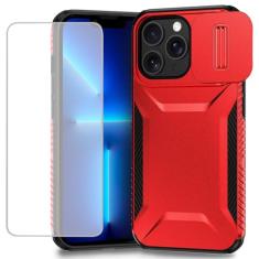 Ueokeird Capa para iPhone 13 Pro de 6,1 polegadas, capa para Apple 13 Pro com protetor de tela de vidro temperado e capa deslizante para câmera, antiderrapante, resistente, à prova de choque, para