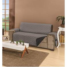 Protetor De Sofá Manu 4 Lugares Padrão Liso Dupla Face Tecido Microfibra Cinza/Preto