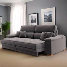 Sofá 3 Lugares Retrátil e Reclinável Raul Linho Grafite