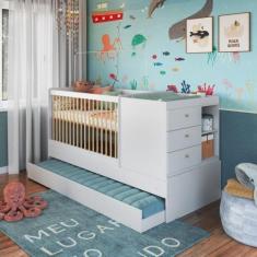 Berço Cama Multifuncional com Auxiliar 2 Colchões Branco - Completa Mó