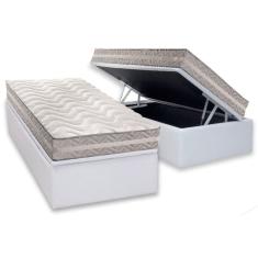 Conjunto Box Baú Solteiro Colchão Espuma Paropas D28 - Master Ag80 Prata Double Face 17 + Base Crc Courano White (88x188)