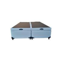 Cama Box Baú Queen Bipartido Blindado Linhão Branco Com Pistão A Gás