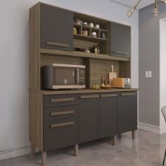 Cozinha Compacta Luna Em MDP 6 Portas 2 Gavetas Imop Móveis Nogal Grafite