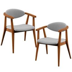 Kit 02 Poltronas Decorativas Para Sala de Estar Cecília L02 Linho Cinz