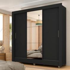 Guarda Roupa Casal C/ Espelho 3 Pts Betina Preto Fosco - M. Arapongas 