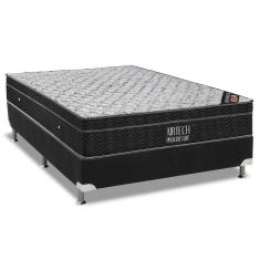 Cama Box Casal: Colchão Molas Ortobom Nanolastic Airtech Progressive + Base Crc Suede Black(138X188)