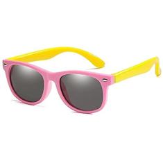 Óculos de sol kids - Oculos de sol infantil de 02-12 anos Dobravel flexivel uv400 com caixinha (rosa e amarelo)