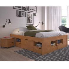 Cama Queen Multifuncional Madeira Maciça 6 Gavetas Charme Inter Link Amendoa