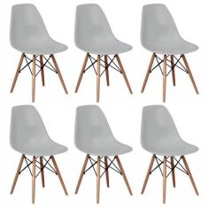 Kit 6 Cadeiras Charles Eames Eiffel Wood Design - Cinza - Magazine Rom