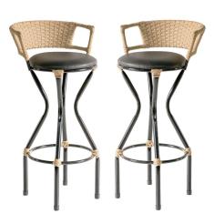 Kit 2 Banquetas Estofado Para Bar Teca Estonado/preto