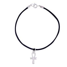 Pulseira camurça com Cruz Ansata 17mm- Sunshine Cristais Cor:Prata