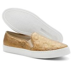 Tênis Slip On Feminino Couro Com Textura Casual Conforto-Feminino