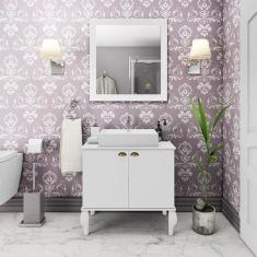 Gabinete De Banheiro Provençal Completo Balcão Cuba Espelho - Branco -