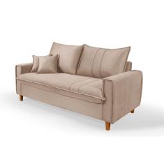 Sofa Living com Bau Multiuso 3 Lugares Suede Pes em Madeira