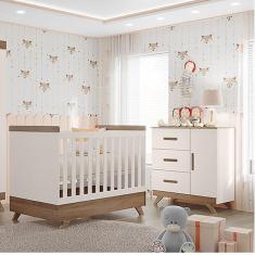Berço Americano Vitória e Cômoda Infantil Retro Maya Ambiente Off White Carvalho – Canaã