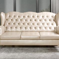 Sofá 3 Lugares Capitonê Vintage Imperador Chesterfield Bege