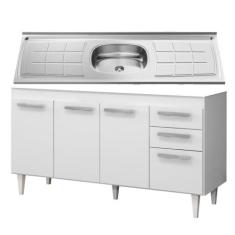Balcão Gabinete Lis com Pia Inox 150cm 4 Portas Branco - Mpozenato - M