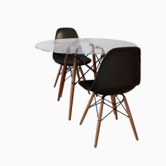 Conjunto de Mesa de Jantar Eames Eiffel Redonda 90cm Tampo de Vidro co