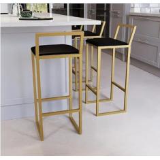 Jogo 2 Banqueta Alta Balcão Bistrô Dourada Confort Industrial Premium Estofado (PRETO)
