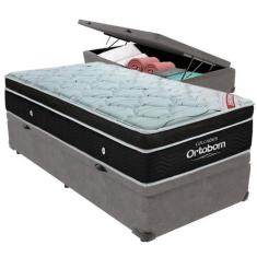 Cama Box Baú e Colchão Elegant Molas Ensacadas Solteiro Ortobom,  Cinz