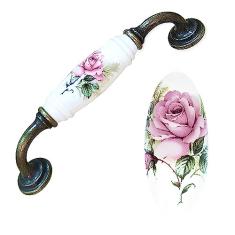 BlocksTool Puxadores de gaveta de armário vintage de 128 mm de cerâmica com rosas, pacote com 4 (branco)