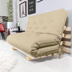 Sofa Cama Casal Futon Oriental Bege Madeira Maciça