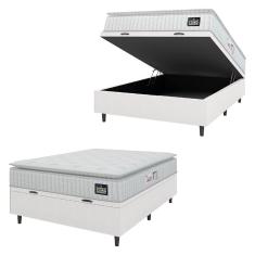 Cama Box Baú Colchão Casal Espuma D45 Lazio Pillow Top 138x188x70cm Linho Branco Hellen - Suporta até 120kg por Pessoa