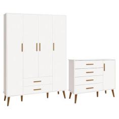 Jogo de Quarto Infantil Isis Guarda Roupa 4 Portas e Cômoda 1 Porta Br