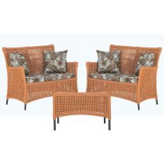 2 Sofá Área e Mesa Igapó Alumínio Pintura Preta Corda Náutica Estofado Impermeável Almofada 6 Trama