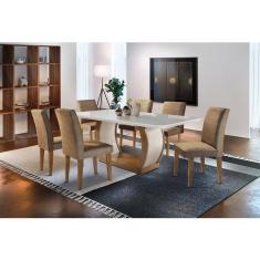 Sala de Jantar Milena Tampo MDF Vidro com 6 Cadeiras Grécia QR Rufato