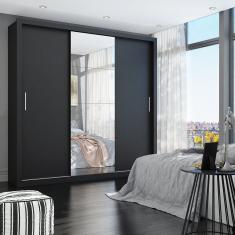 Guarda Roupa Casal Com Espelho 3 Portas 4 Gavetas Max Plus Espresso Móveis Preto