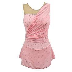 LIUHUO Vestido feminino de patinação na silhueta, traje de competição com strass rítmico brilhante e rachado, vestido collant de patinação no gelo