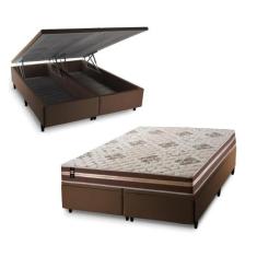 Conjunto Box Baú Chicago Marrom 158x198x64 Espuma D33 - King House