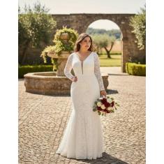 Vestido Noiva 64 Longo Plus Size Renda Casamento Civil Festa - Bella F