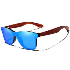Óculos de Sol Masculino Artesanal Bambu Kingseven Proteção Polarizados UV400 Espelho B5504 (Azul)