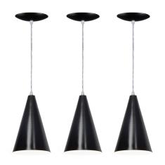 Kit 03 Luminárias Pendente Cone-Preto Fosco e Branco