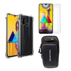 Capinha Anti Impacto e Braçadeira Capa Porta Celular Para Corrida + Película Vidro Compatível Samsung Galaxy M21s