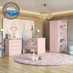 Quarto de Bebê Doce Sonho Completo Qmovi Rosa Acetinado + Colchão Ortobom