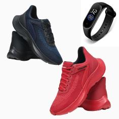 Kit 2 Tênis Masculino Esporte Academia Corrida Leve Uso no Dia a Dia + Relógio-Masculino